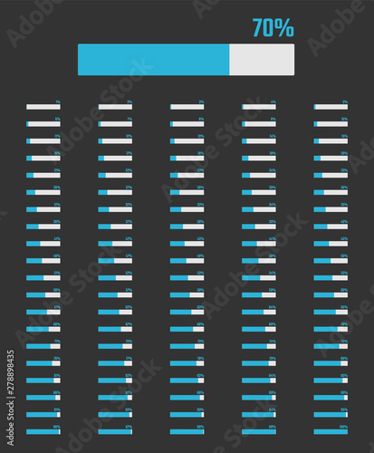 loading bar progress sign, download icons set from 1 to 100 percent