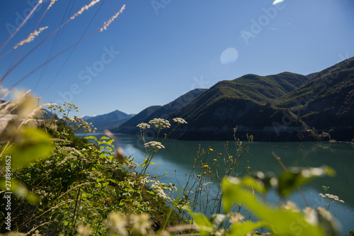 Jinvali water reservoir, Georgia. Jinvali water reservoir and mountains in Georgia photo