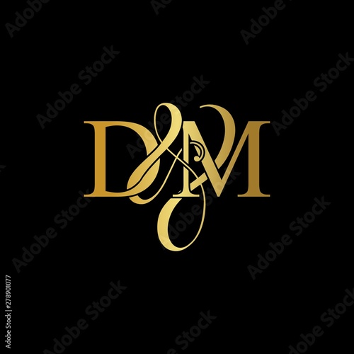 D & M / DM logo initial vector mark. Initial letter D & M DM luxury art vector mark logo, gold color on black background.