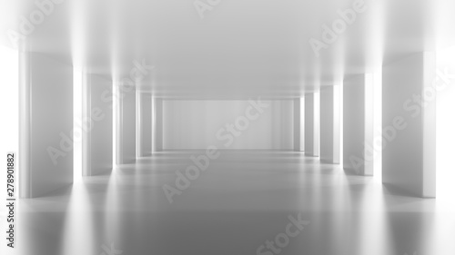 Empty silver room with wall lights, 3d rendering.