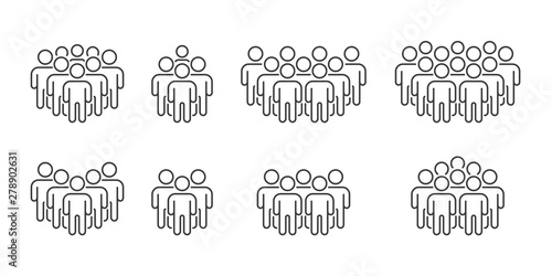 People icon set. Crowd signs. Persons symbol in line design. Business partnership, teamwork and group of people icon. Crowd men. Infographics persons. Organization users. Vector
