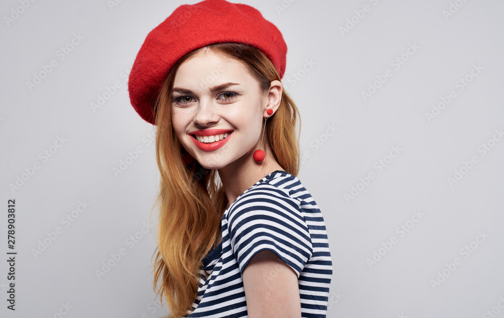 portrait of young woman in red hat portrait of young woman in red hat