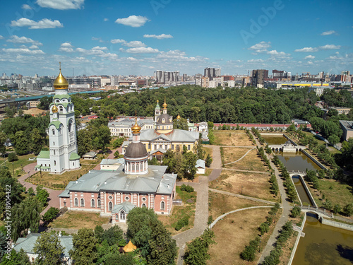 Orthodox cathedrals in architecture-historical ensemble Rogozhskaya sloboda in Moscow, Russia. Aerial drone view. photo