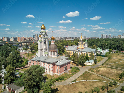 Orthodox cathedrals in architecture-historical ensemble Rogozhskaya sloboda in Moscow, Russia. Aerial drone view. photo