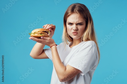 woman with hamburger