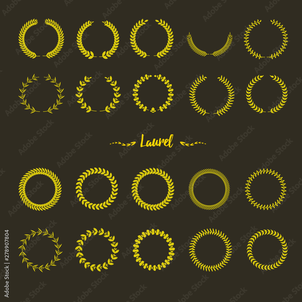 Set of laurel vector design.Gold wreath on background Set of laurel vector design.Gold wreath on background