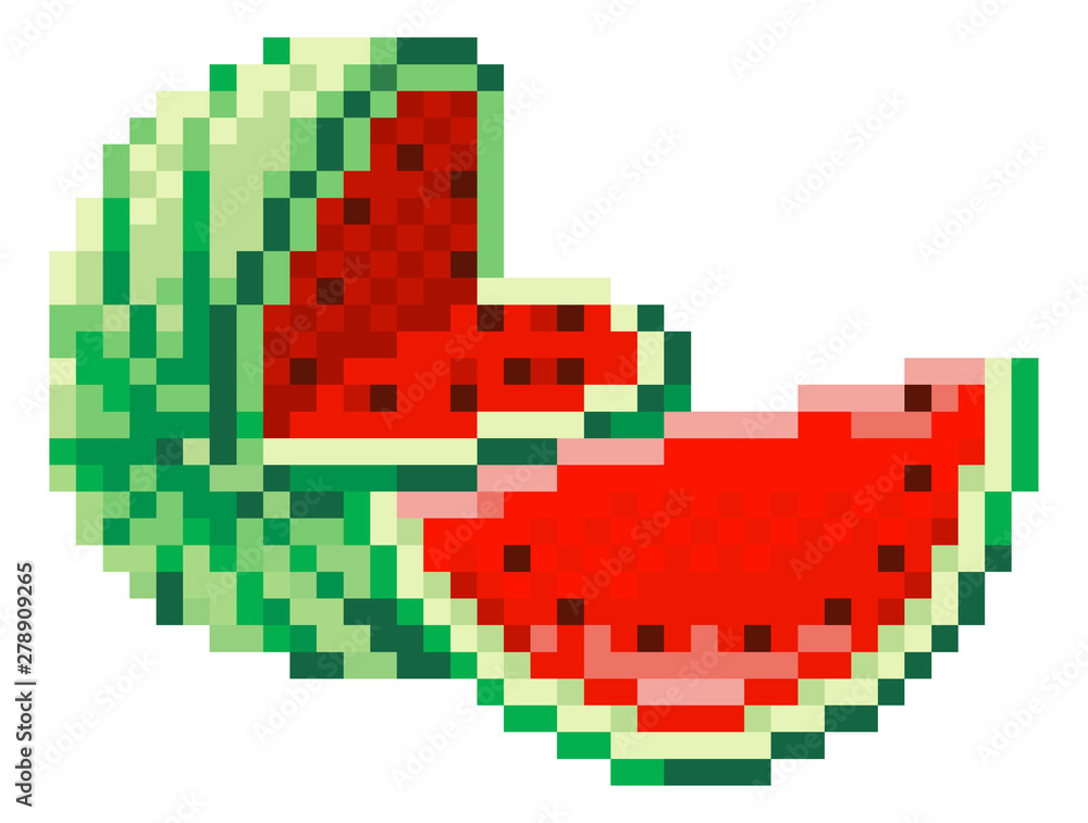 Fototapeta premium A watermelon pixel art 8 bit video game style fruit icon