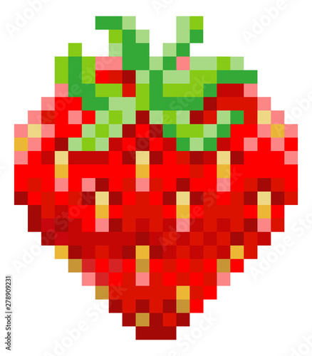 A strawberry pixel art 8 bi...