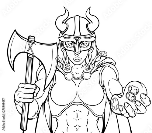 Wallpaper Mural A Viking woman or gladiator female warrior gamer mascot with video games controller Torontodigital.ca