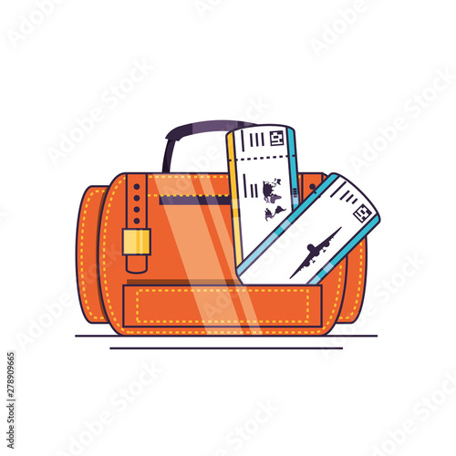 travel suitcase equipment with ticket flight
