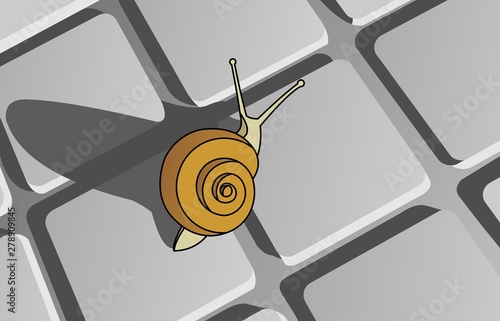 Snail Crawling On The Floor or Tile, View From above. Symbol of Slowness. Modern flat Vector illustration on white background.