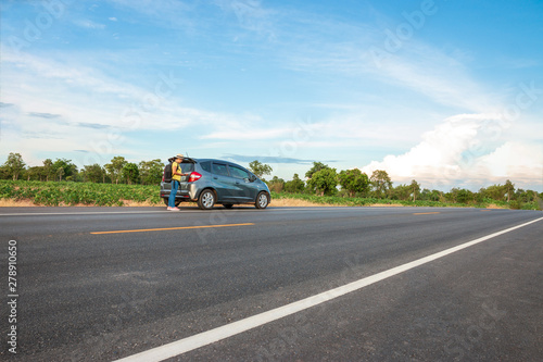 Women tourists With her travels On the road while traveling