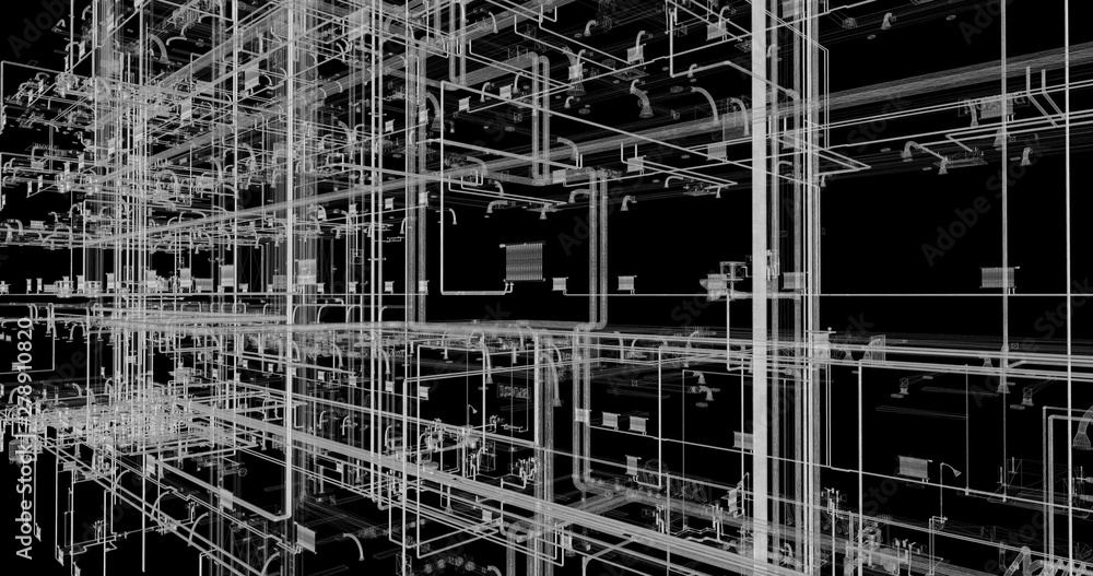 The BIM model of the utilities of wireframe view The BIM model of the utilities of wireframe view