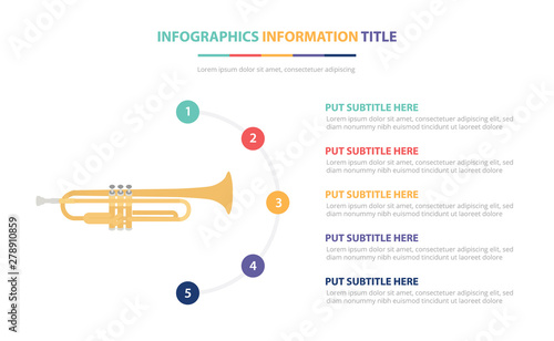 saxophone infographic template concept with five points list and various color with clean modern white background - vector