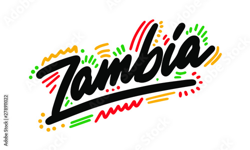 Zambia Word Text Creative Handwritten Font and Swoosh Shape Design Vector Illustration.
