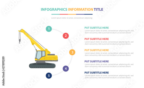 telehandlers infographic template concept with five points list and various color with clean modern white background - vector