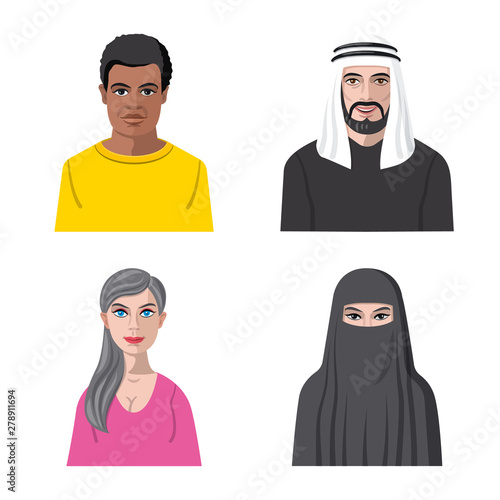 Vector design of avatar and face sign. Set of avatar and profile stock symbol for web.