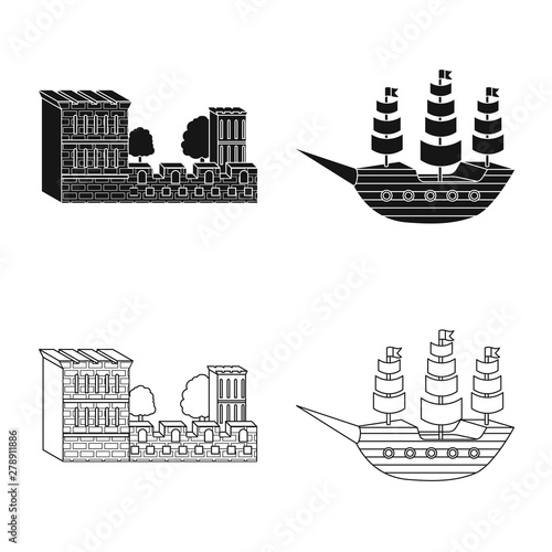 Isolated object of and historic symbol. Set of and country stock vector illustration.