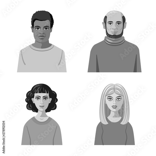 Isolated object of face and person sign. Set of face and portrait vector icon for stock.