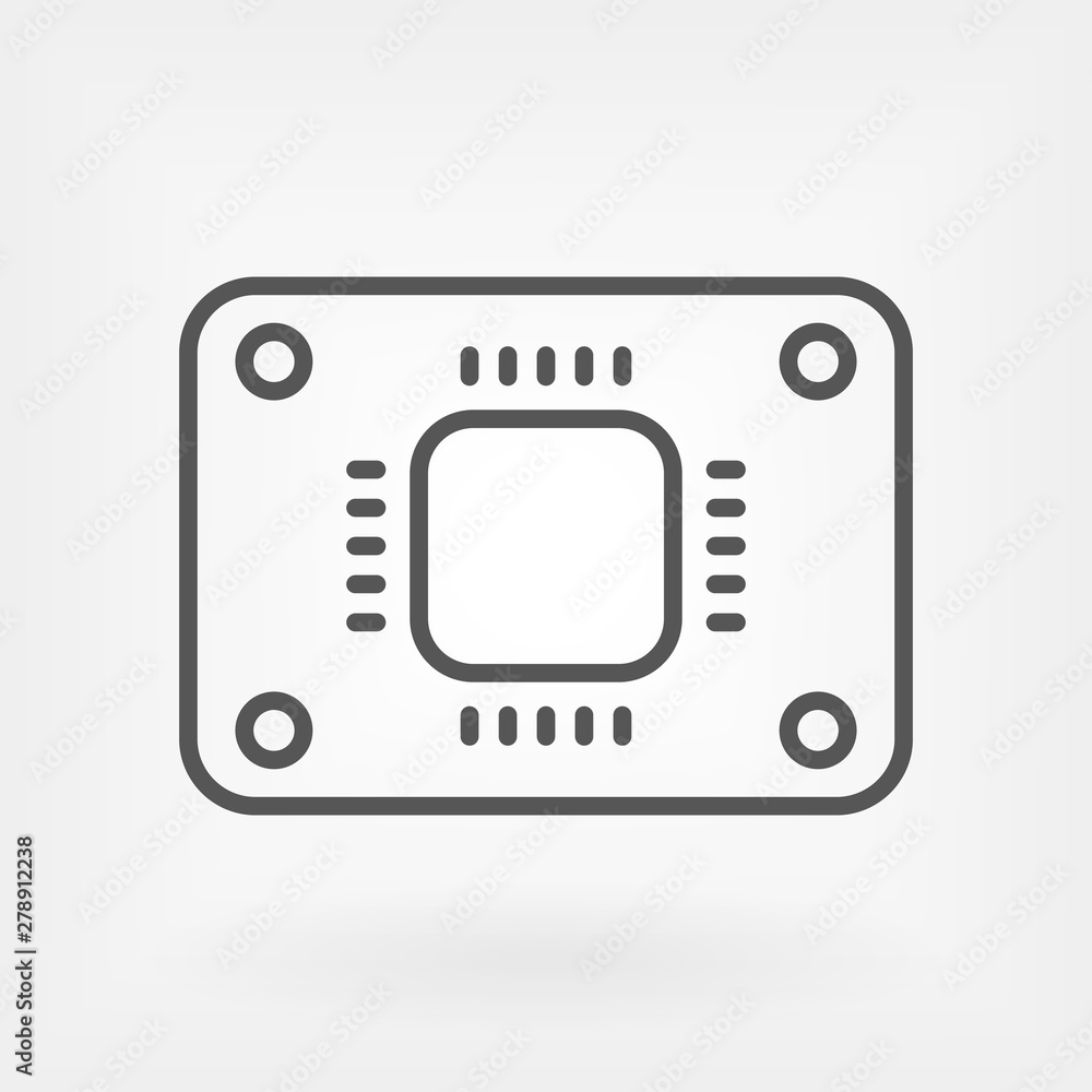 Outline PCB with MCU icon. Simplified picture Outline PCB with MCU icon. Simplified picture