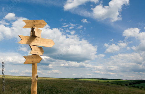 image of wooden signposts against the sky