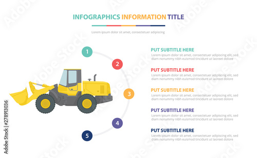 loader infographic template concept with five points list and various color with clean modern white background - vector