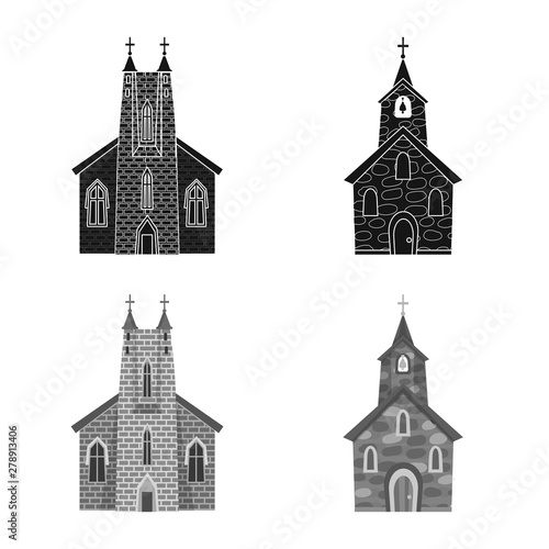 Vector illustration of cult and temple logo. Set of cult and parish vector icon for stock.