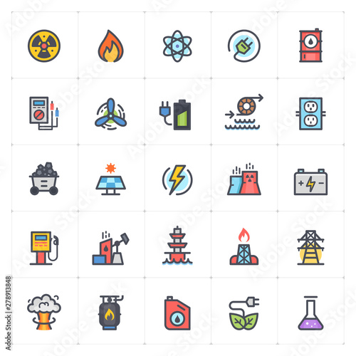 Icon set - energy and power full color outline stroke vector illustration