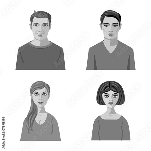 Vector design of face and person logo. Set of face and portrait stock symbol for web.