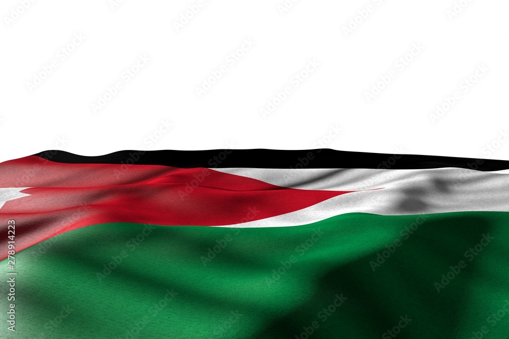 Naklejka premium nice celebration flag 3d illustration. - mockup picture of Jordan flag lie with perspective view isolated on white with space for text