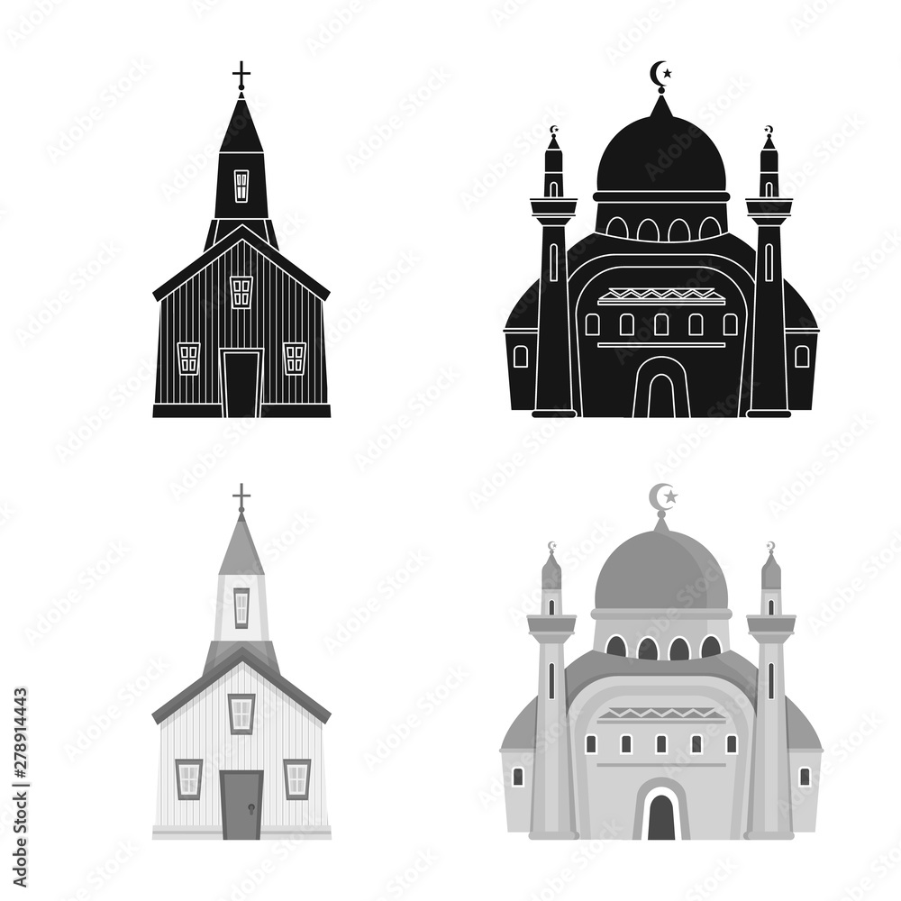 Vector design of cult and temple sign. Set of cult and parish vector icon for stock.