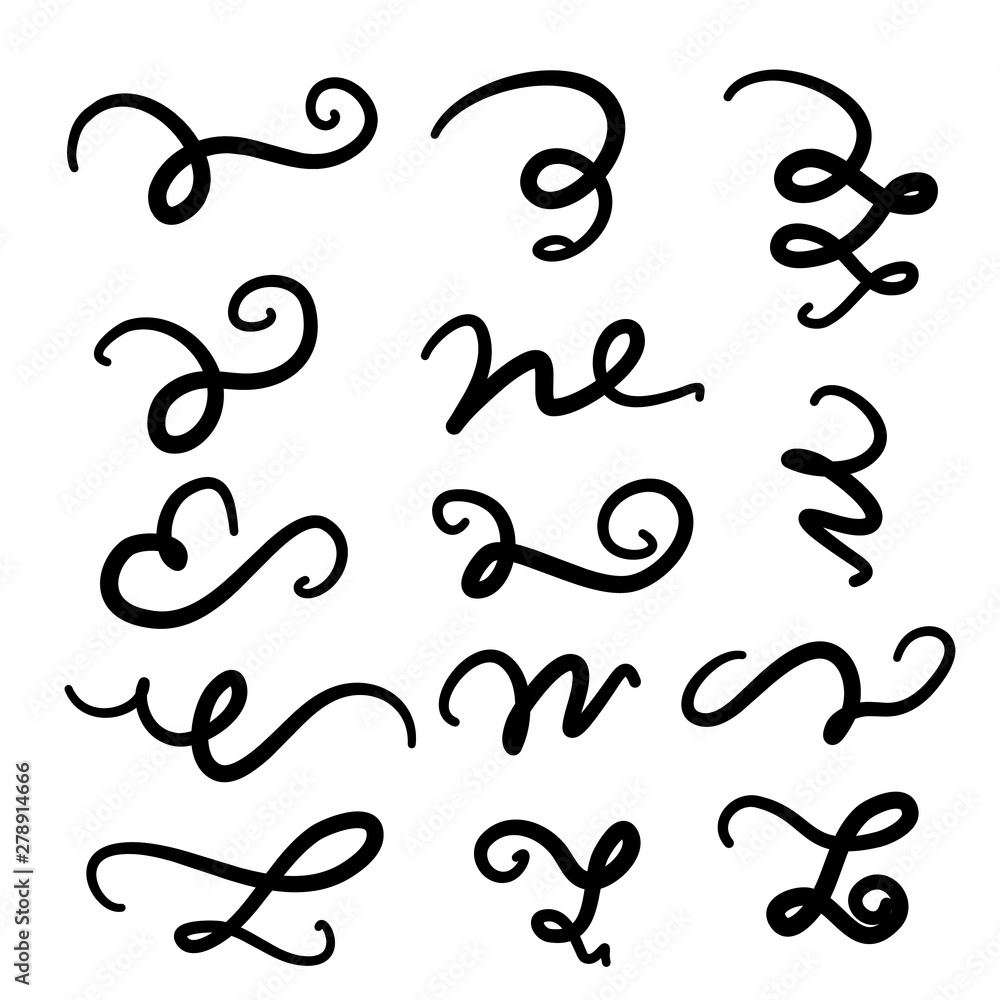 Set of hand drawn lettering and calligraphy swirls, squiggles. Vector ink decorations for composition Set of hand drawn lettering and calligraphy swirls, squiggles. Vector ink decorations for composition
