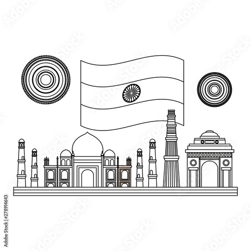 taj mahal indian and mosques with flag