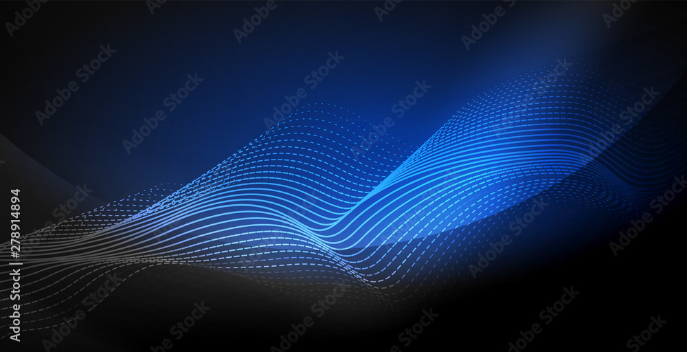 Glowing abstract wave on dark, shiny motion, magic space light. Techno abstract background Glowing abstract wave on dark, shiny motion, magic space light. Techno abstract background
