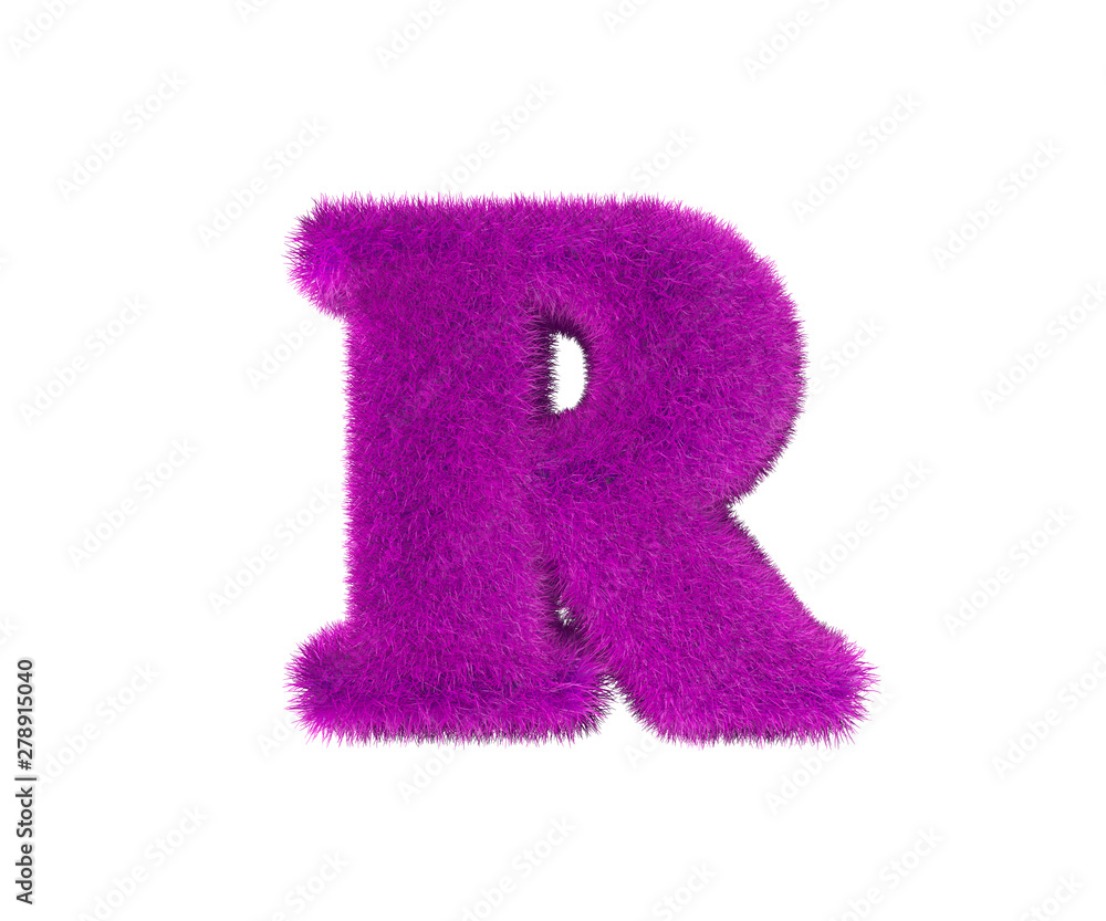 purple furry font isolated on white - letter R, fashion concept 3D illustration of symbols purple furry font isolated on white - letter R, fashion concept 3D illustration of symbols