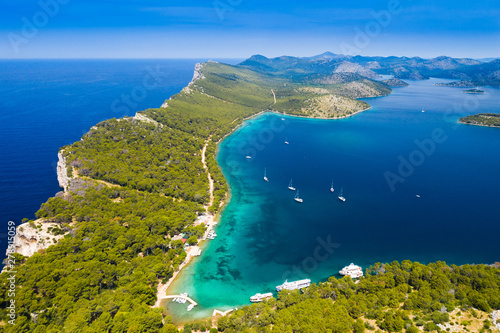 Big cliffs above the sea on the shore of nature park Telascica  island of Dugi Otok  Croatia  spectacular seascape