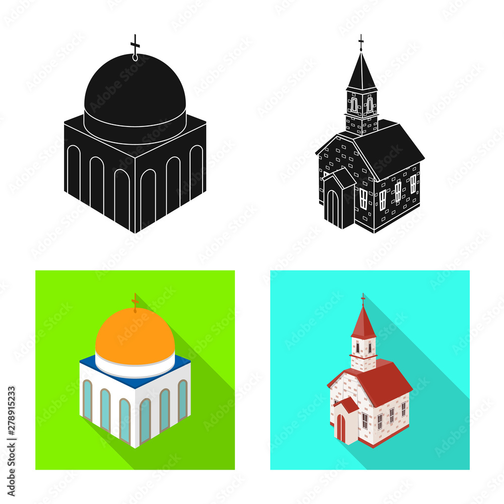 Vector illustration of temple and historic symbol. Collection of temple and faith vector icon for stock.