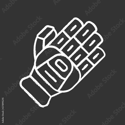 Cricket glove chalk icon. Batting glove. Body protection for batsman. Cricketer uniform. Protective motorbike gear. Sport equipment. Athletics accessory. Isolated vector chalkboard illustration