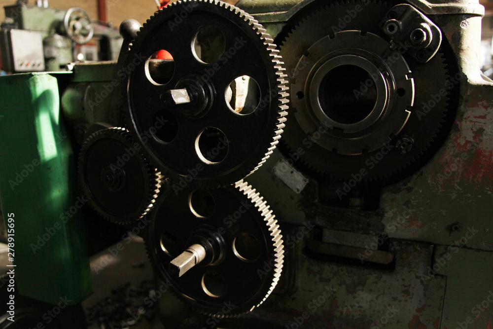 Fototapeta premium Mechanical industry old machinery lathe