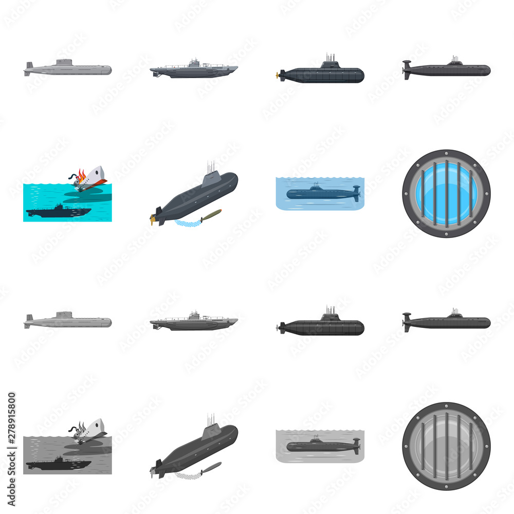 Vector illustration of war and ship symbol. Set of war and fleet vector icon for stock.