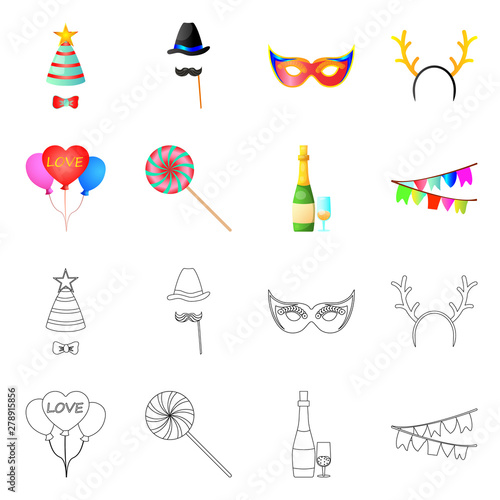 Vector design of party and birthday symbol. Collection of party and celebration vector icon for stock.