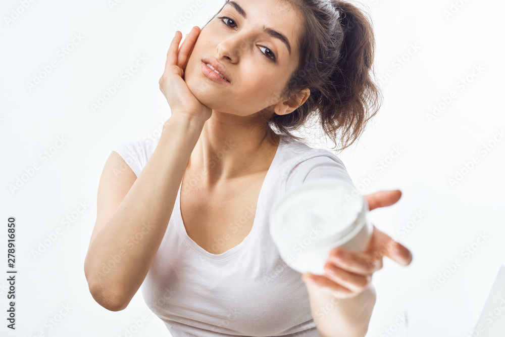 woman with glass of water isolated on white woman with glass of water isolated on white