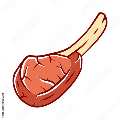 Grilled tomahawk steak color icon. Butchers meat. Roasted meat production and sale. Beefsteak. Pork rib. Protein source. Butchery business. Isolated vector illustration