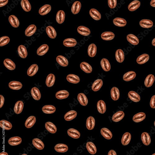 Seamless pattern of coffee beans hand drawing. Design for fabric, textile, wrapping paper, wallpaper. 