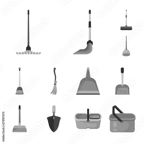 Isolated object of tool and mopping sign. Set of tool and household stock symbol for web.