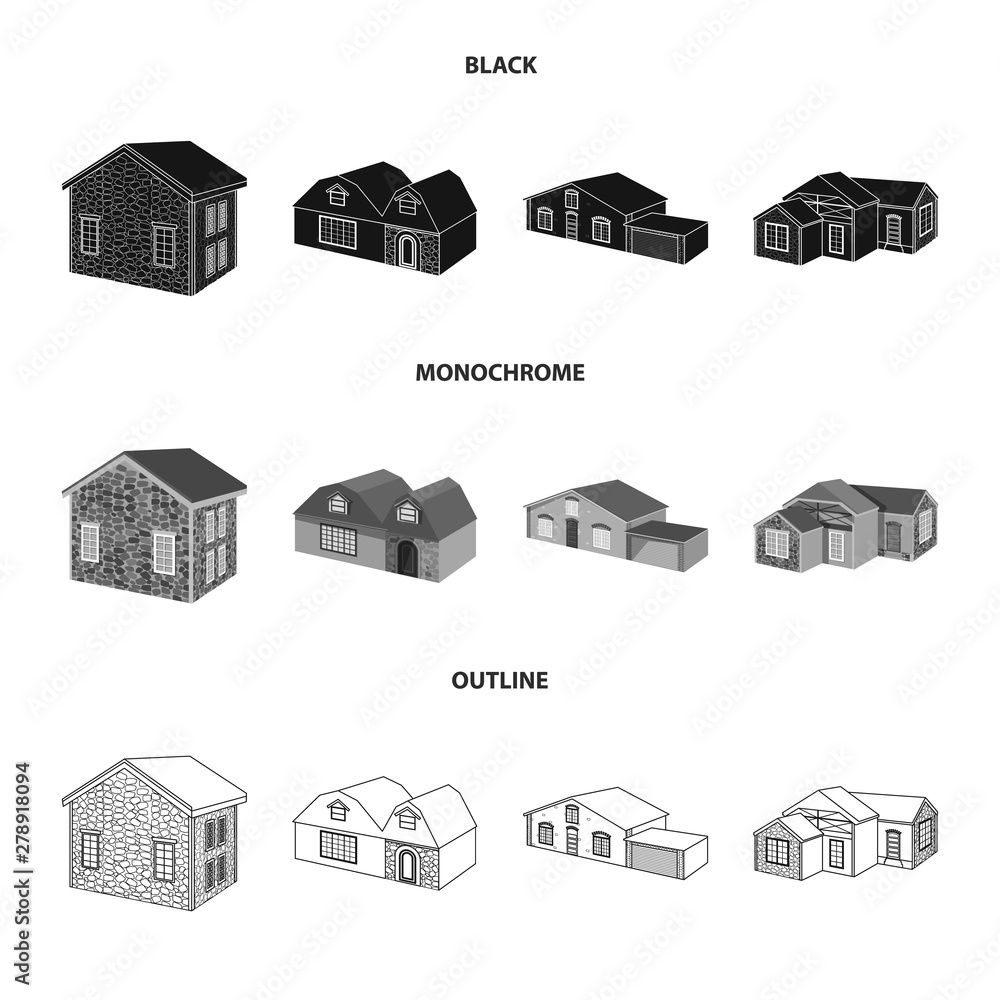 Vector illustration of facade and housing logo. Set of facade and infrastructure stock symbol for web. Vector illustration of facade and housing logo. Set of facade and infrastructure stock symbol for web.