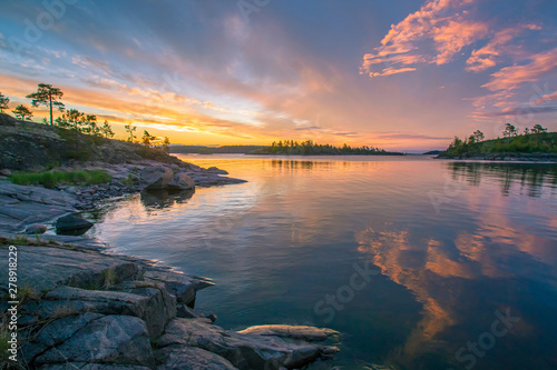Karelia. Russia. Sunset on ...