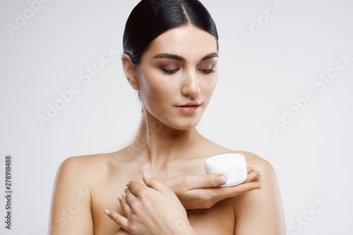 beautiful woman naked shoulders charm clean skin