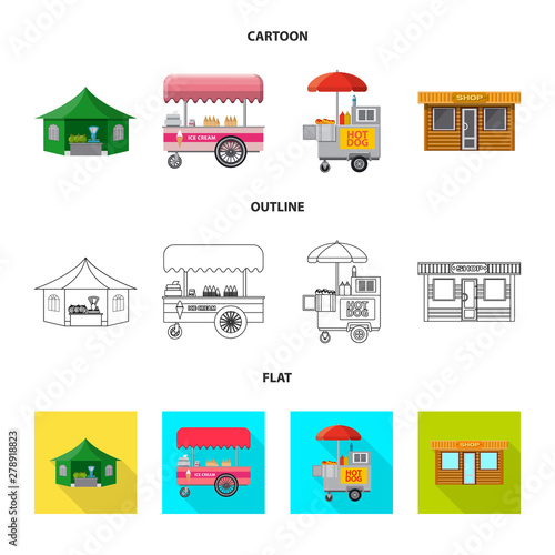 Isolated object of market and exterior logo. Set of market and food stock vector illustration.