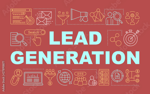 Lead generation word concepts banner. Digital marketing benefit. List building. Presentation  website. Isolated lettering typography idea with linear icons. Vector outline illustration